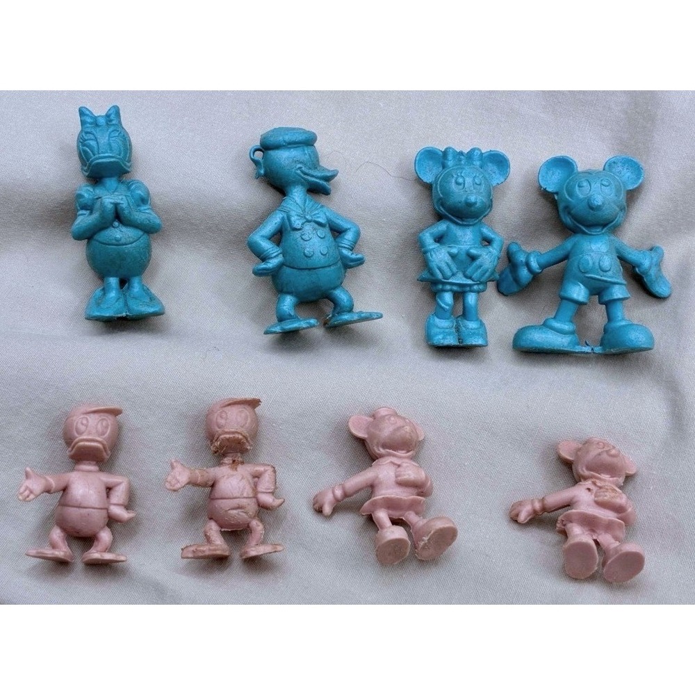 8 Vintage Disney Marx Rubber Figure Lot Mickey Minnie Donald Disney Pink & Blue